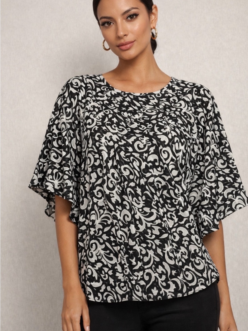 Adele & Ma Flutter Sleeve Black & White Patterned Women's Top
